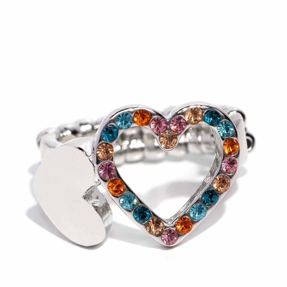Paparazzi Silver Blue Heart Ring with Crystals Play a Heart Orange Fashion Jewel